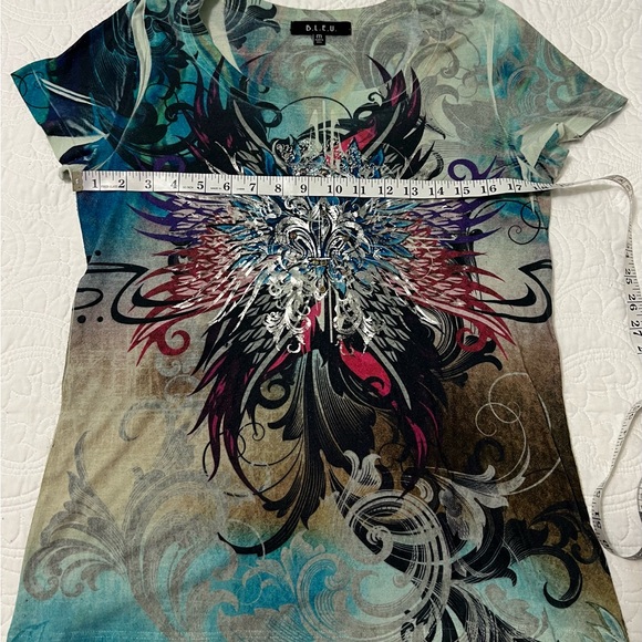BLEU KNIT Top with Metallic and Rhinestone Design SZ M - Picture 8 of 9